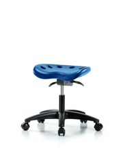 Polyurethane Tractor Sit-Stand Stool - Desk Height with Casters in Blue Polyurethane