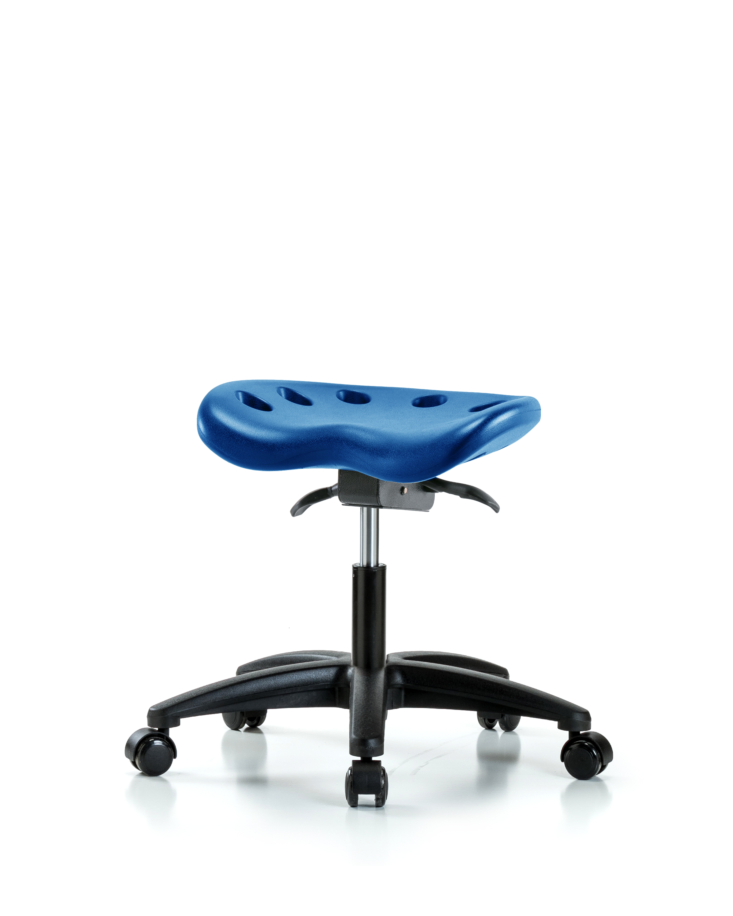 Polyurethane Tractor Sit-Stand Stool - Desk Height with Casters in Blue Polyurethane