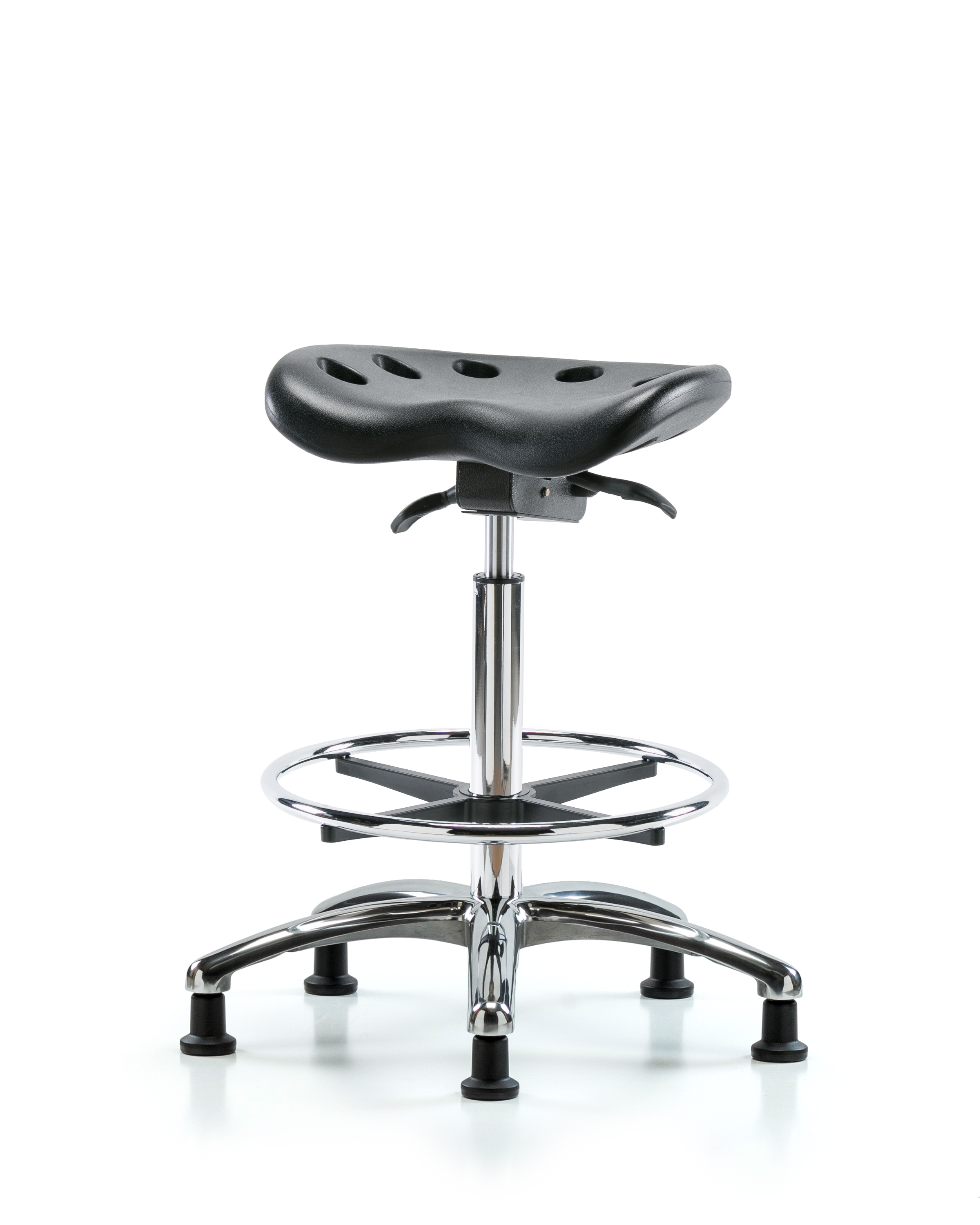 Polyurethane Tractor Sit-Stand Chrome with Chrome Foot Ring in Black Polyurethane