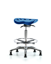 Polyurethane Tractor Sit-Stand Chrome with Chrome Foot Ring in Blue Polyurethane