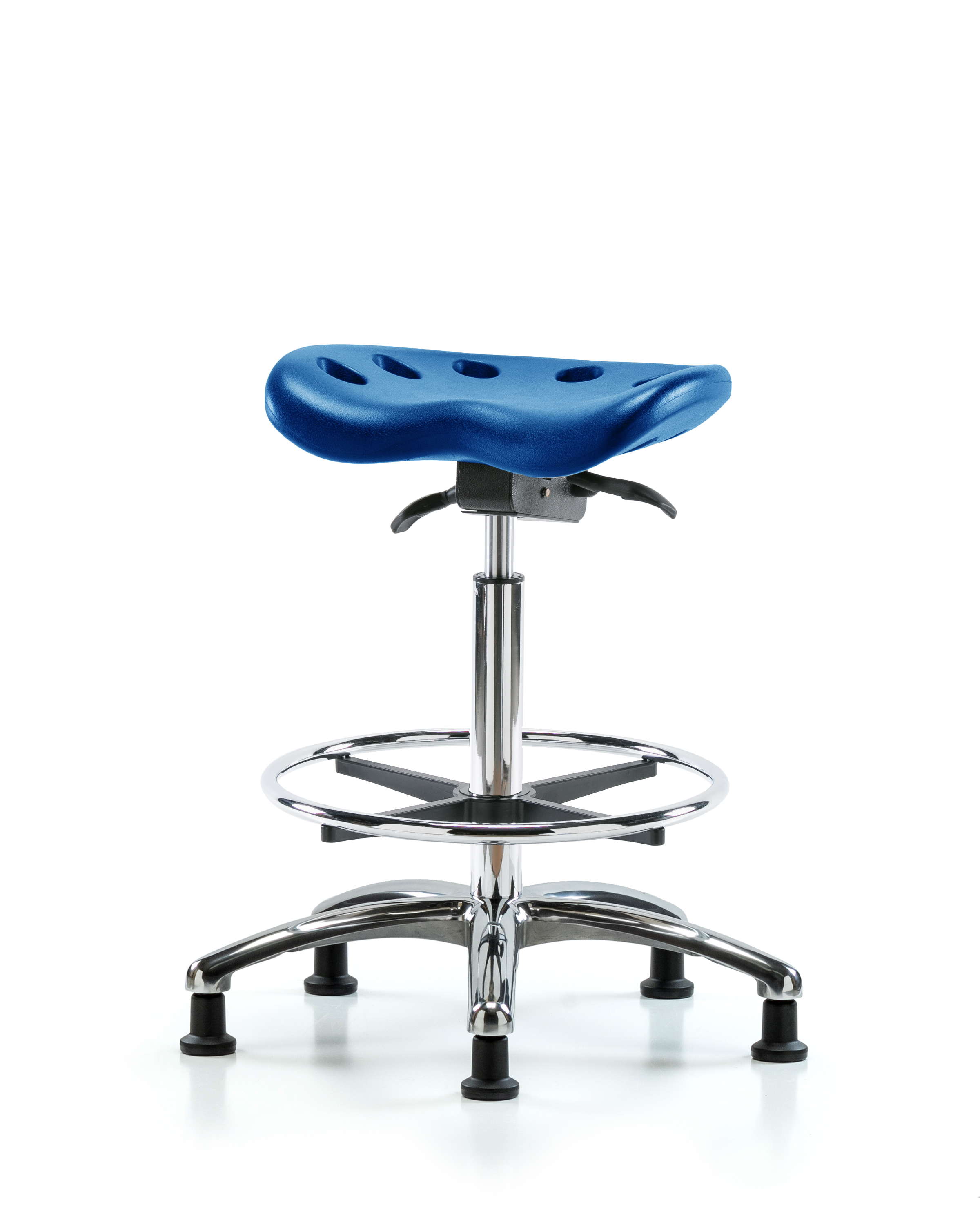 Polyurethane Tractor Sit-Stand Chrome with Chrome Foot Ring in Blue Polyurethane