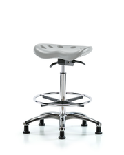 Polyurethane Tractor Sit-Stand Chrome with Chrome Foot Ring in Gray Polyurethane