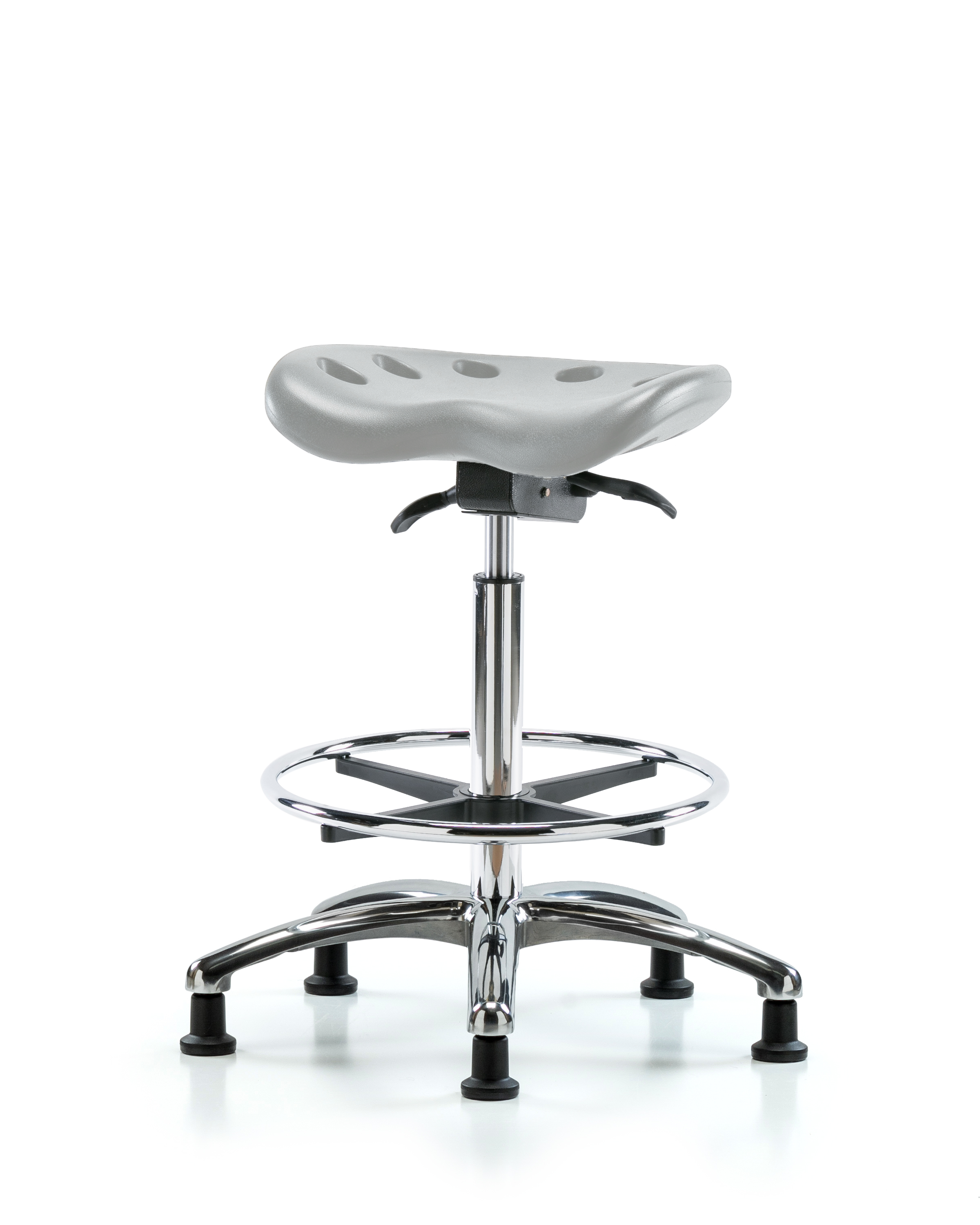 Polyurethane Tractor Sit-Stand Chrome with Chrome Foot Ring in Gray Polyurethane