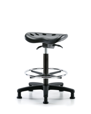 Polyurethane Tractor Sit-Stand with Chrome Foot Ring in Black Polyurethane