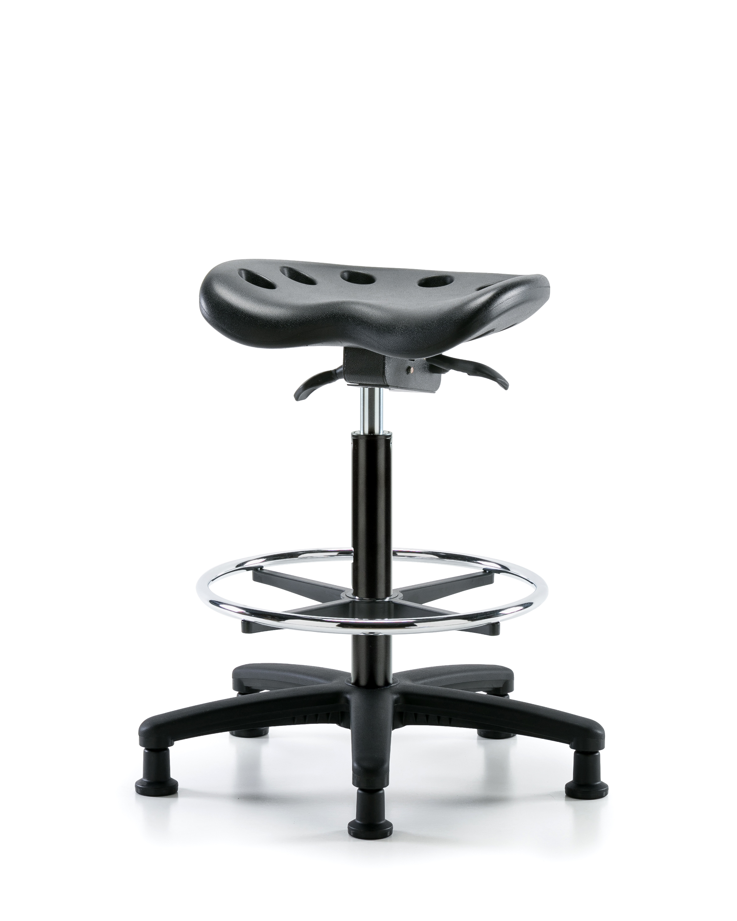 Polyurethane Tractor Sit-Stand with Chrome Foot Ring in Black Polyurethane
