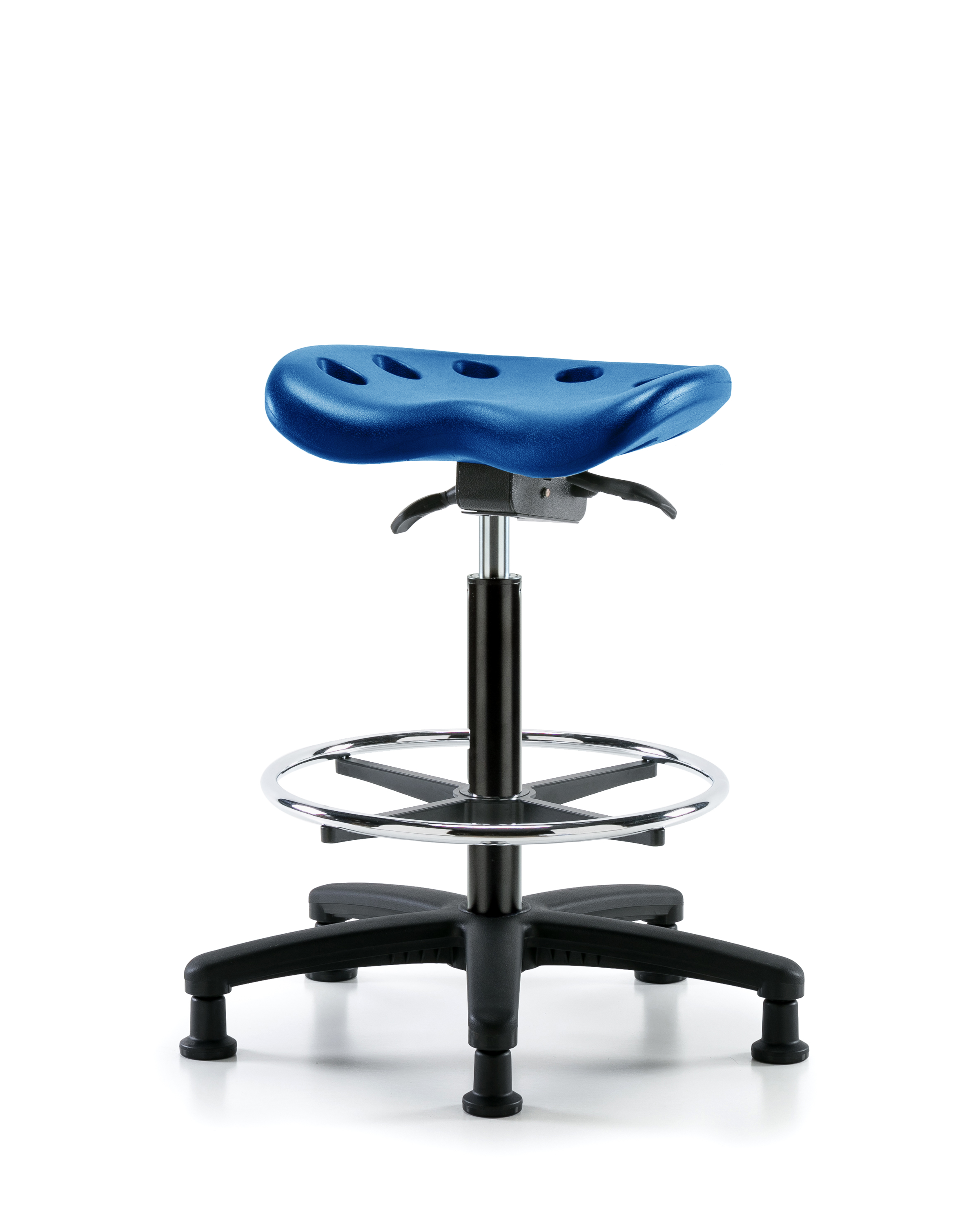 Polyurethane Tractor Sit-Stand with Chrome Foot Ring in Blue Polyurethane