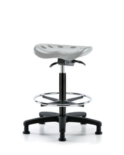 Polyurethane Tractor Sit-Stand with Chrome Foot Ring in Gray Polyurethane