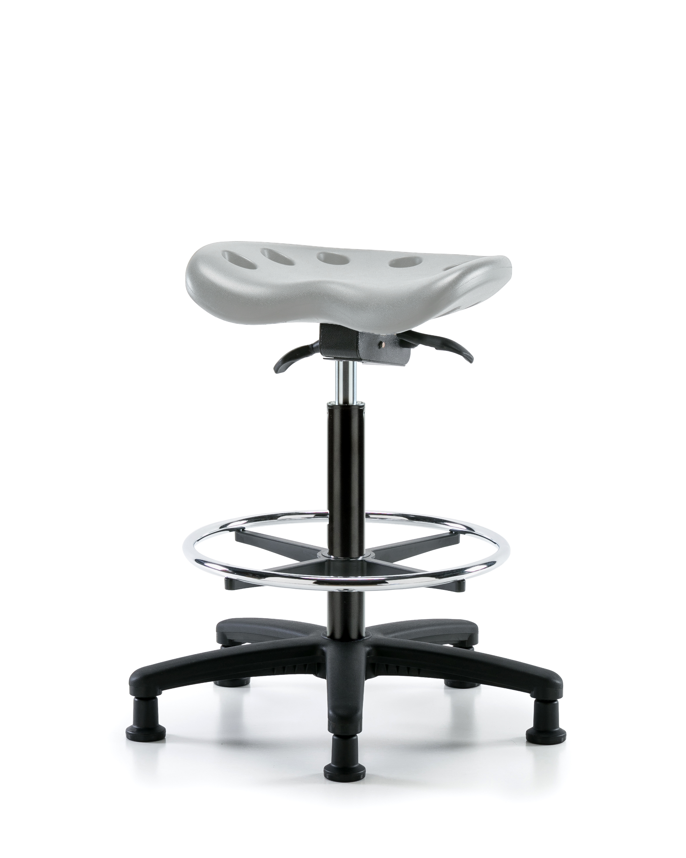 Polyurethane Tractor Sit-Stand with Chrome Foot Ring in Gray Polyurethane