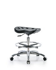 Polyurethane Tractor Stool Chrome - Medium Bench Height with Chrome Foot Ring & Chrome Casters in Black Polyurethane