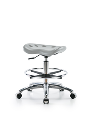 Polyurethane Tractor Stool Chrome - Medium Bench Height with Chrome Foot Ring & Chrome Casters in Gray Polyurethane