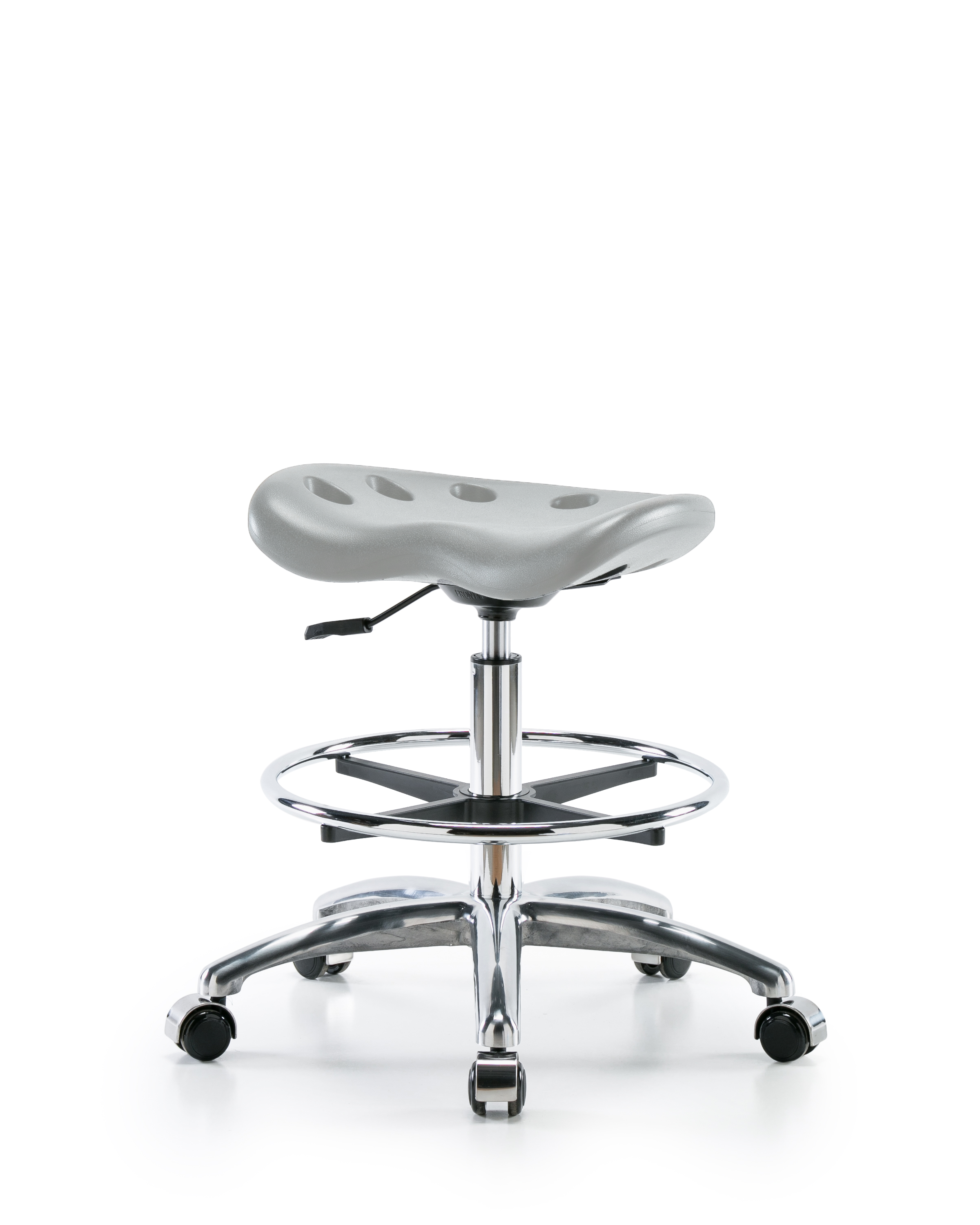 Polyurethane Tractor Stool Chrome - Medium Bench Height with Chrome Foot Ring & Chrome Casters in Gray Polyurethane