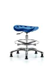 Polyurethane Tractor Stool Chrome - Medium Bench Height with Chrome Foot Ring & Stationary Glides in Blue Polyurethane