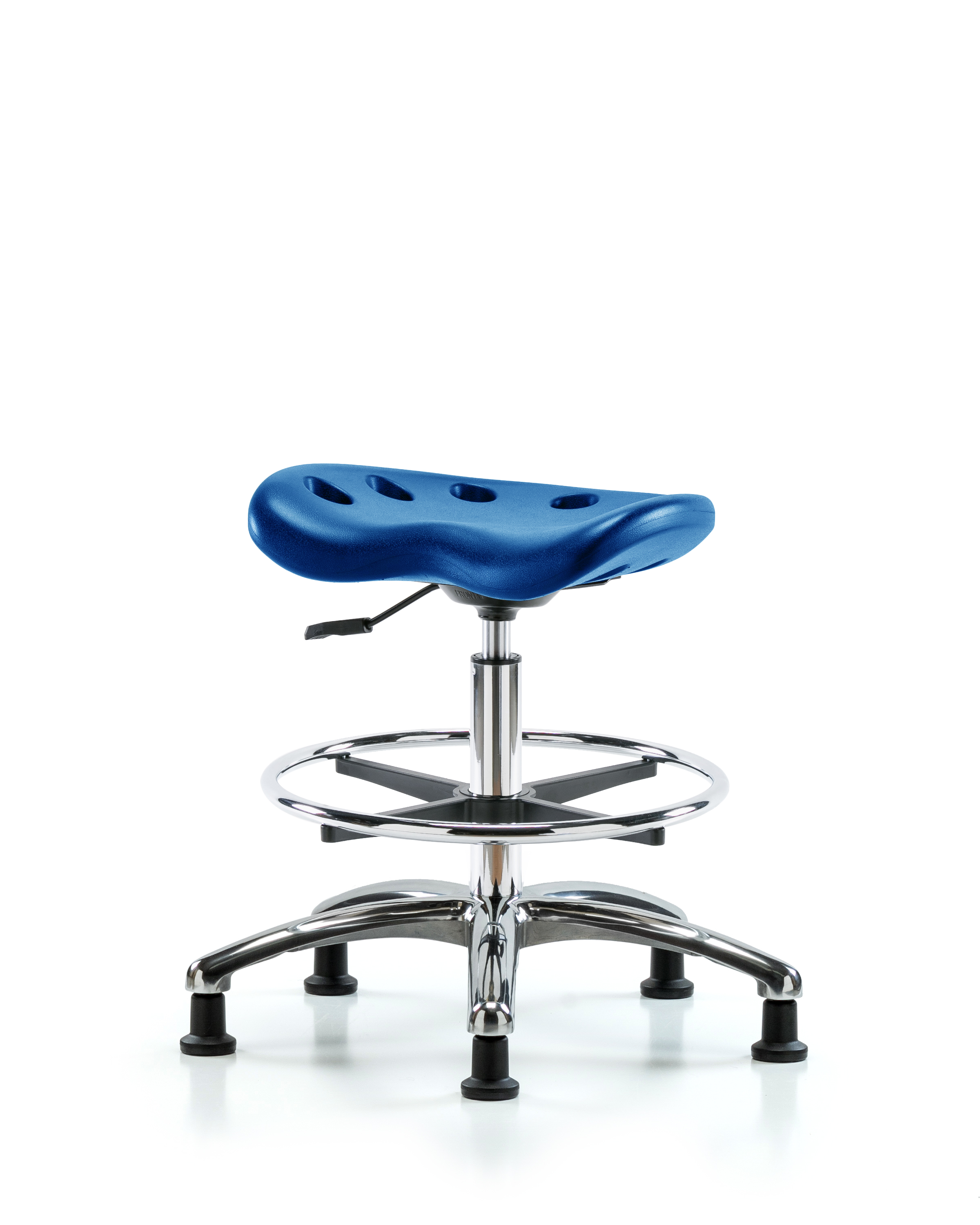Polyurethane Tractor Stool Chrome - Medium Bench Height with Chrome Foot Ring & Stationary Glides in Blue Polyurethane