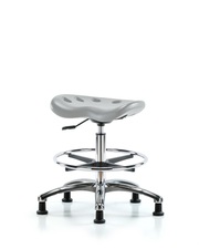 Polyurethane Tractor Stool Chrome - Medium Bench Height with Chrome Foot Ring & Stationary Glides in Gray Polyurethane