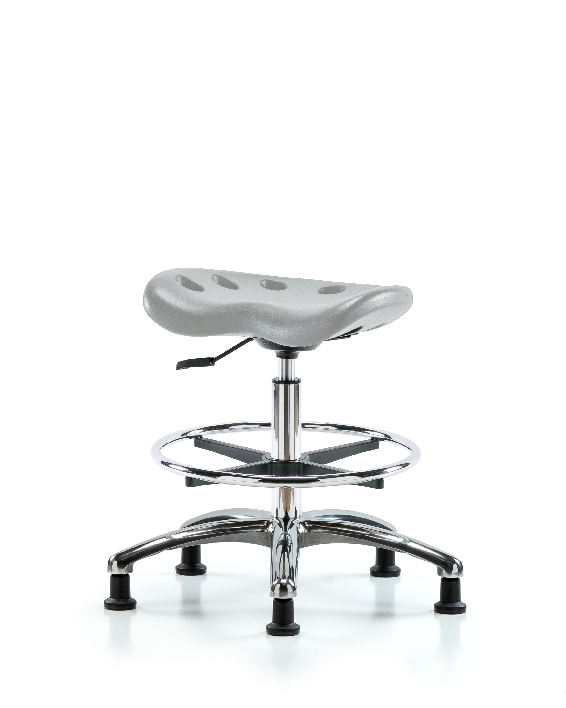 Polyurethane Tractor Stool Chrome - Medium Bench Height with Chrome Foot Ring & Stationary Glides in Gray Polyurethane