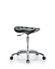 Polyurethane Tractor Stool Chrome - Medium Bench Height with Chrome Casters in Black Polyurethane