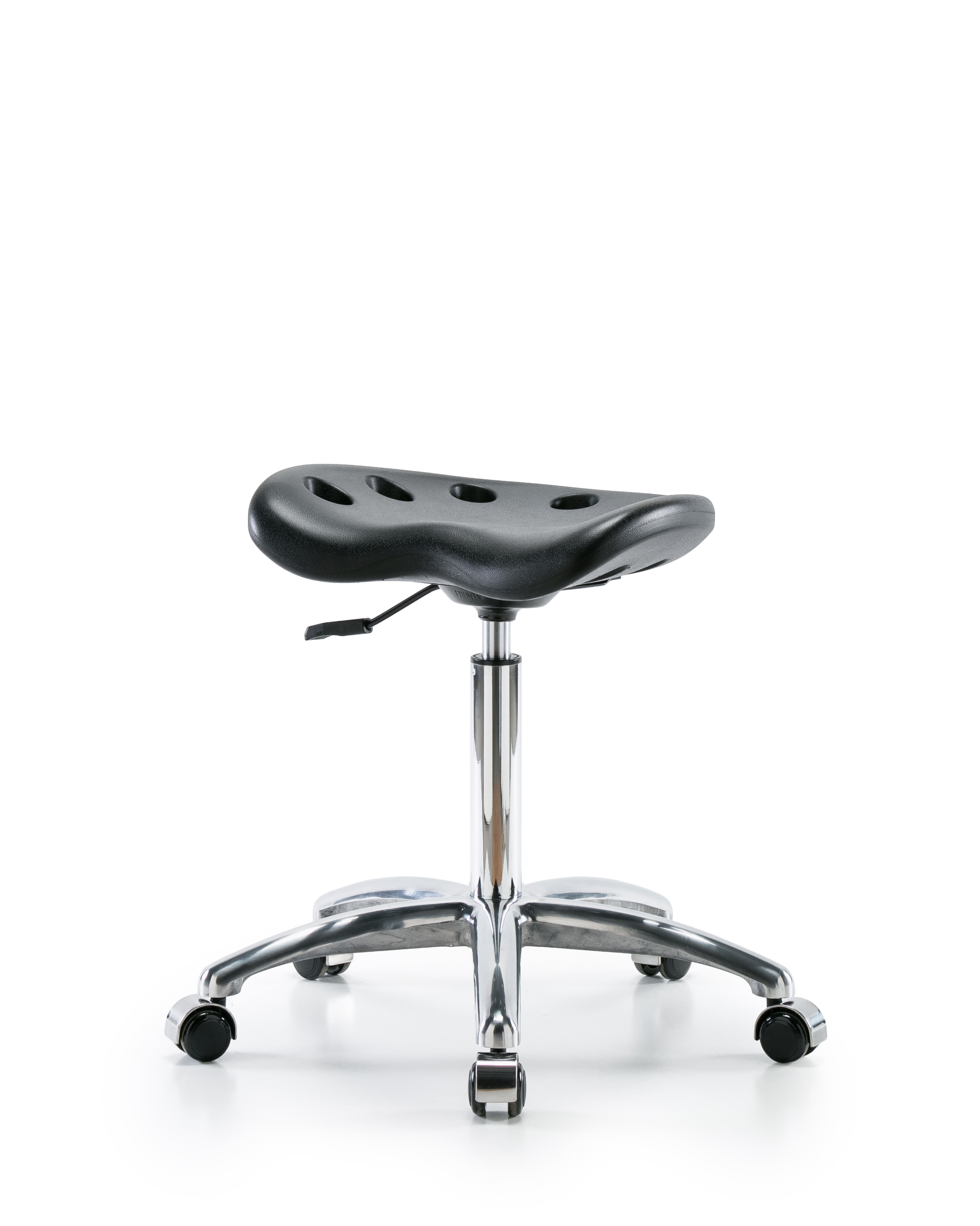 Polyurethane Tractor Stool Chrome - Medium Bench Height with Chrome Casters in Black Polyurethane
