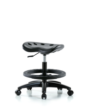 Polyurethane Tractor Stool - Medium Bench Height with Black Foot Ring & Casters in Black Polyurethane