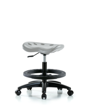 Polyurethane Tractor Stool - Medium Bench Height with Black Foot Ring & Casters in Gray Polyurethane