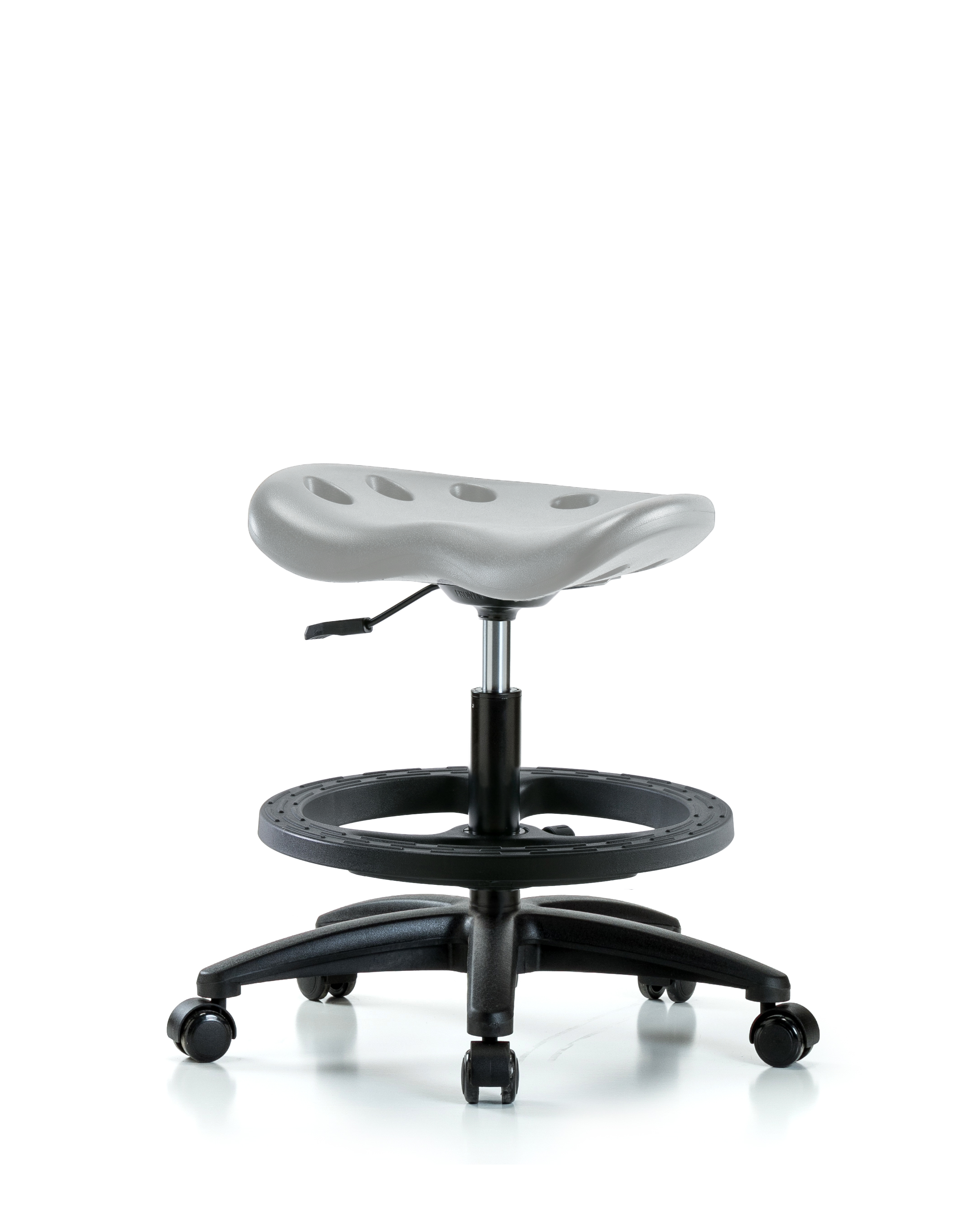 Polyurethane Tractor Stool - Medium Bench Height with Black Foot Ring & Casters in Gray Polyurethane