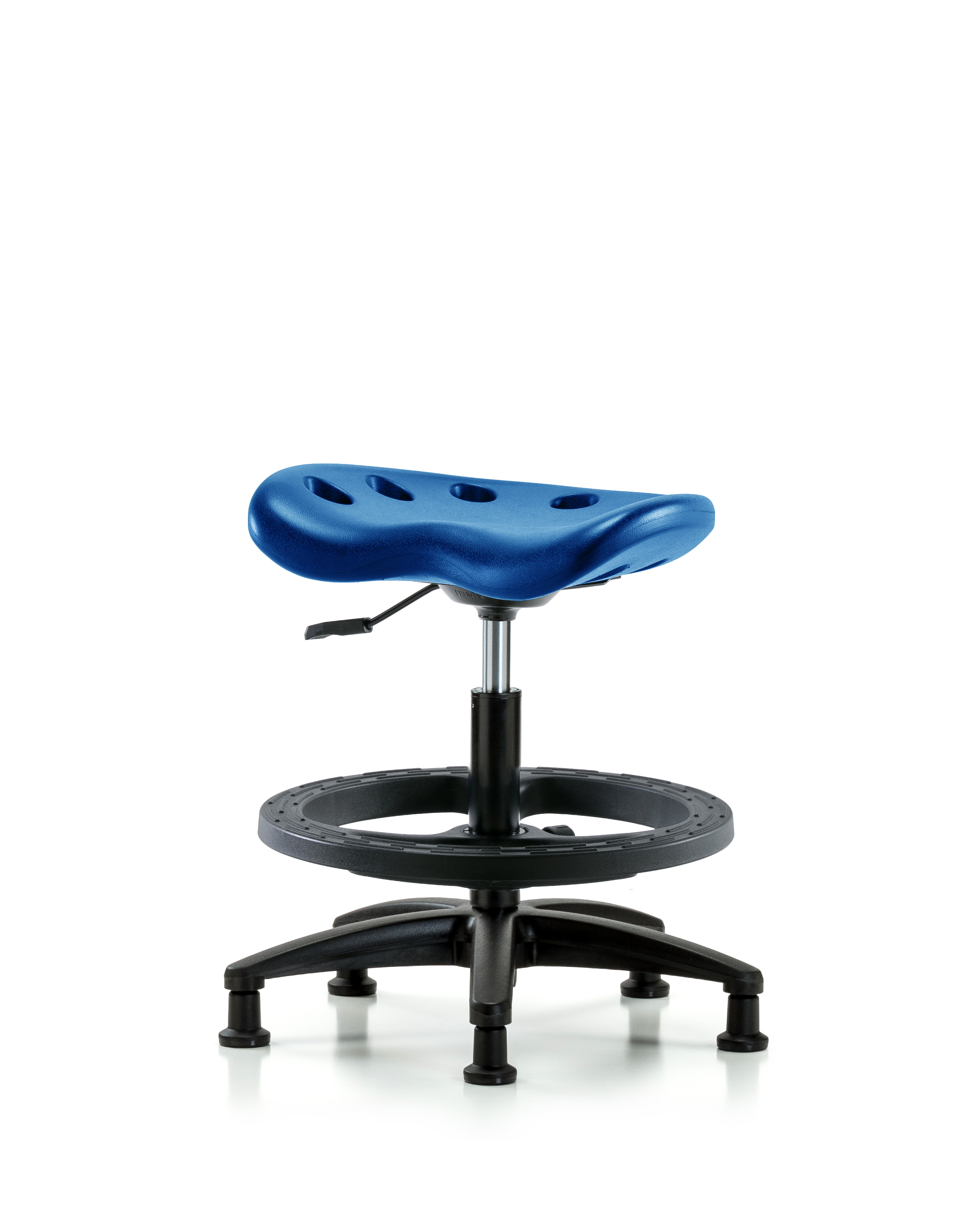 Polyurethane Tractor Stool - Medium Bench Height with Black Foot Ring & Stationary Glides in Blue Polyurethane