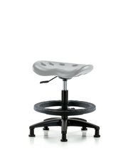 Polyurethane Tractor Stool - Medium Bench Height with Black Foot Ring & Stationary Glides in Gray Polyurethane