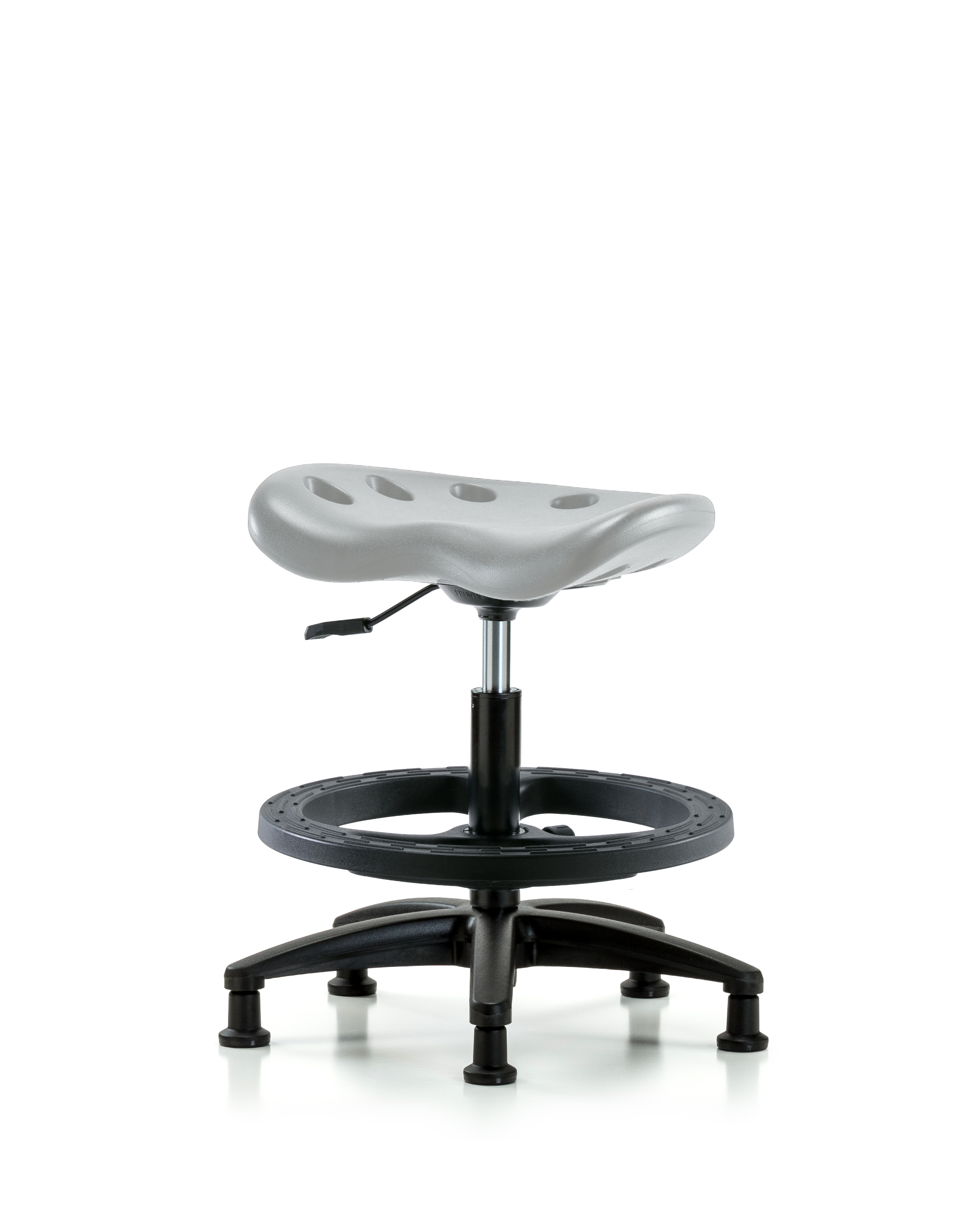Polyurethane Tractor Stool - Medium Bench Height with Black Foot Ring & Stationary Glides in Gray Polyurethane
