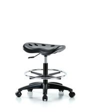 Polyurethane Tractor Stool - Medium Bench Height with Chrome Foot Ring & Casters in Black Polyurethane