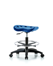 Polyurethane Tractor Stool - Medium Bench Height with Chrome Foot Ring & Casters in Blue Polyurethane