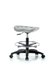 Polyurethane Tractor Stool - Medium Bench Height with Chrome Foot Ring & Casters in Gray Polyurethane