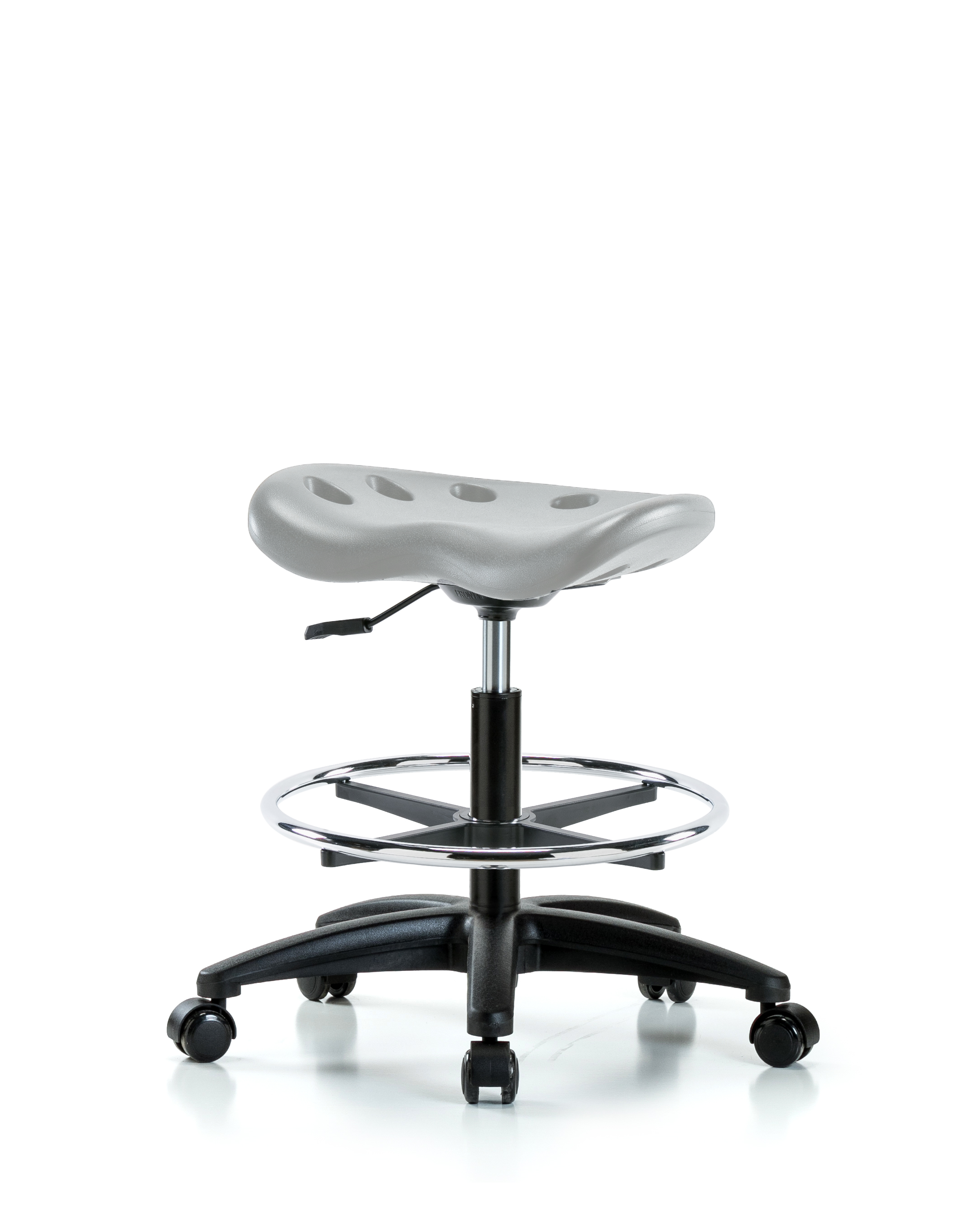 Polyurethane Tractor Stool - Medium Bench Height with Chrome Foot Ring & Casters in Gray Polyurethane