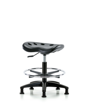 Polyurethane Tractor Stool - Medium Bench Height with Chrome Foot Ring & Stationary Glides in Black Polyurethane