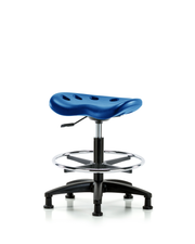 Polyurethane Tractor Stool - Medium Bench Height with Chrome Foot Ring & Stationary Glides in Blue Polyurethane