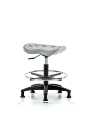 Polyurethane Tractor Stool - Medium Bench Height with Chrome Foot Ring & Stationary Glides in Gray Polyurethane