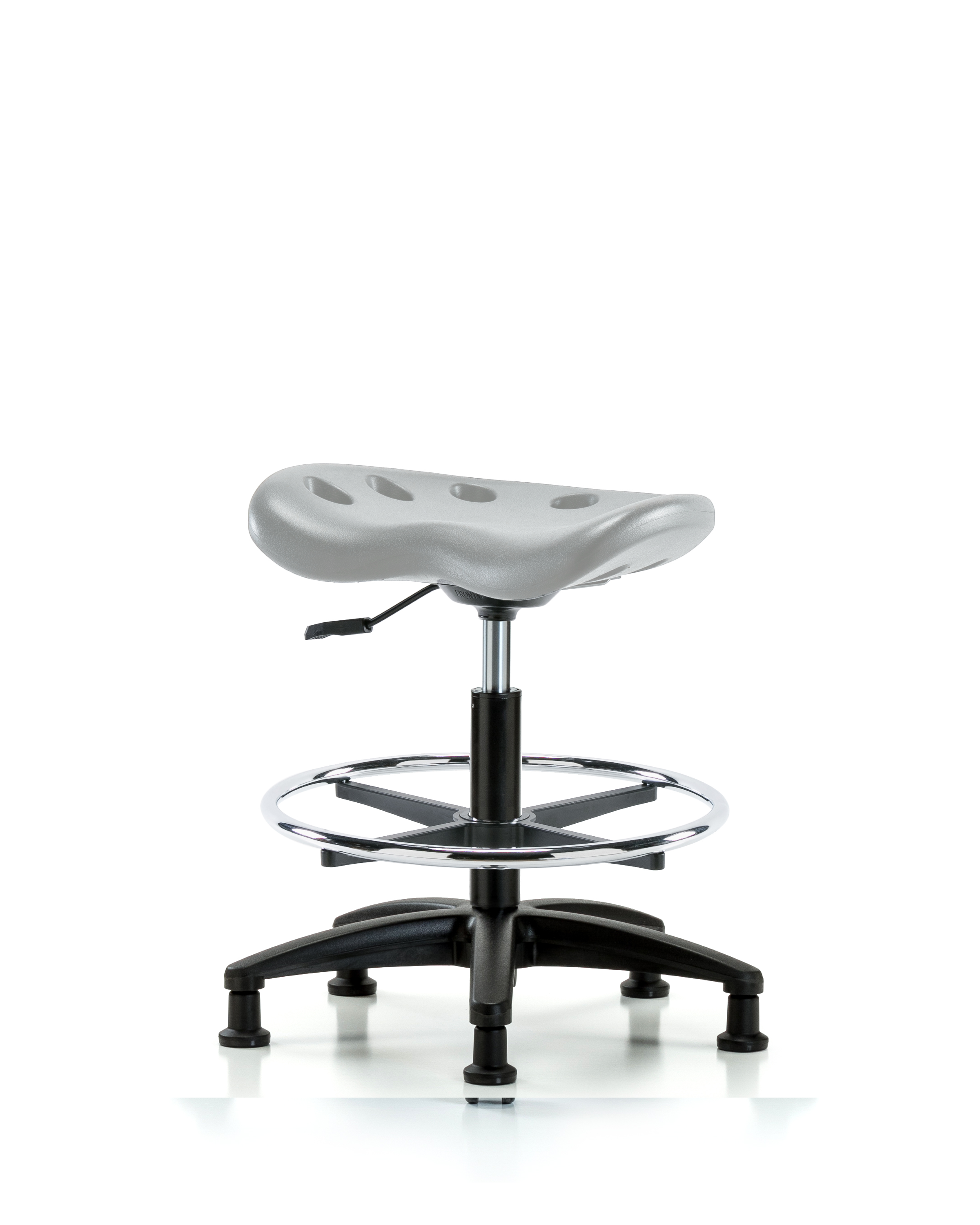 Polyurethane Tractor Stool - Medium Bench Height with Chrome Foot Ring & Stationary Glides in Gray Polyurethane