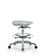 Polyurethane Tractor Sit-Stand Stool Chrome - Medium Bench Height with Chrome Foot Ring & Chrome Casters in Gray Polyurethane