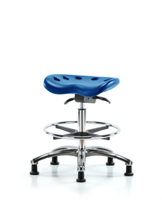 Polyurethane Tractor Sit-Stand Stool Chrome - Medium Bench Height with Chrome Foot Ring & Stationary Glides in Blue Polyurethane