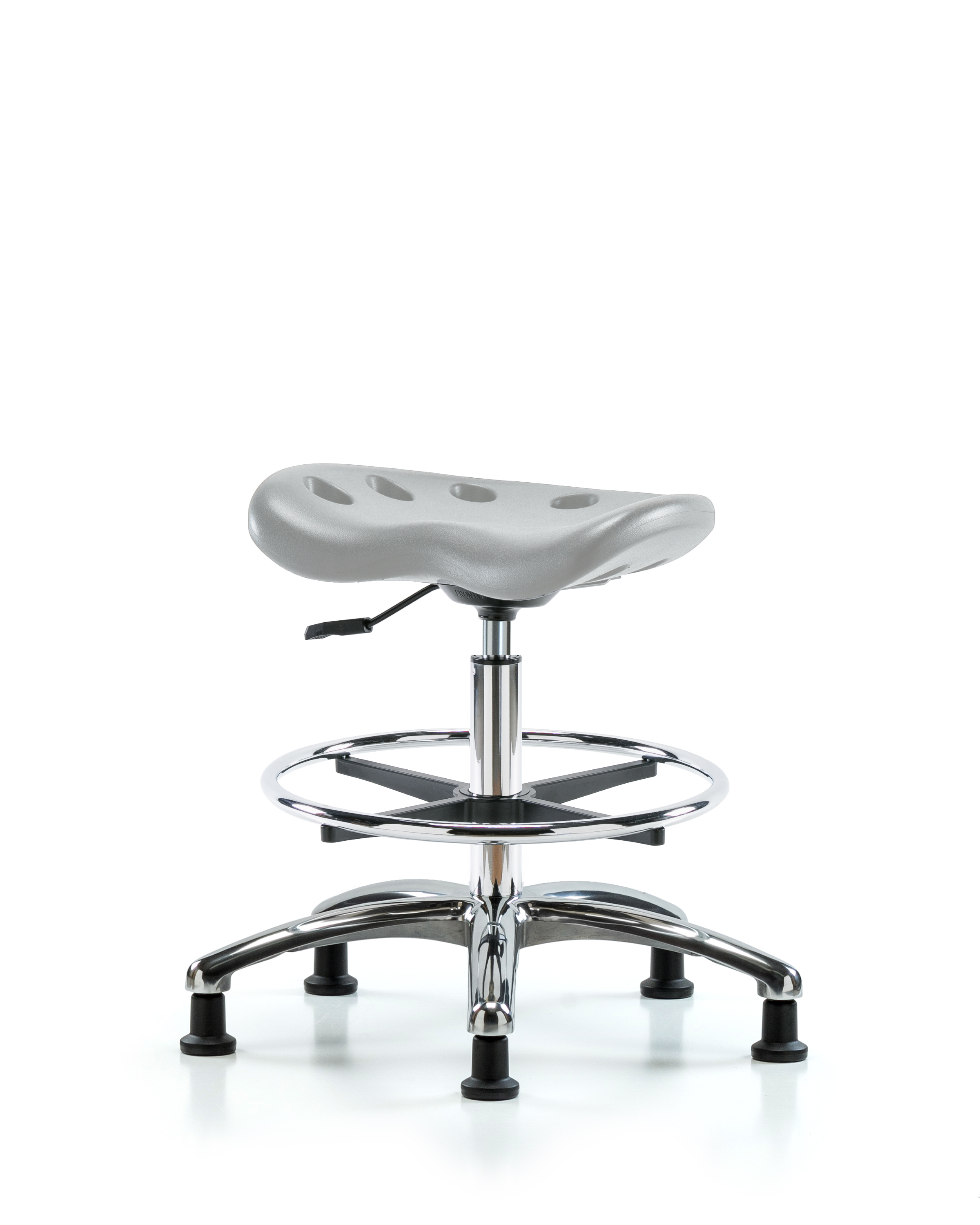 Polyurethane Tractor Sit-Stand Stool Chrome - Medium Bench Height with Chrome Foot Ring & Stationary Glides in Gray Polyurethane