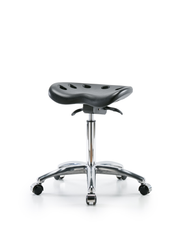 Polyurethane Tractor Sit-Stand Stool Chrome - Medium Bench Height with Chrome Casters in Black Polyurethane