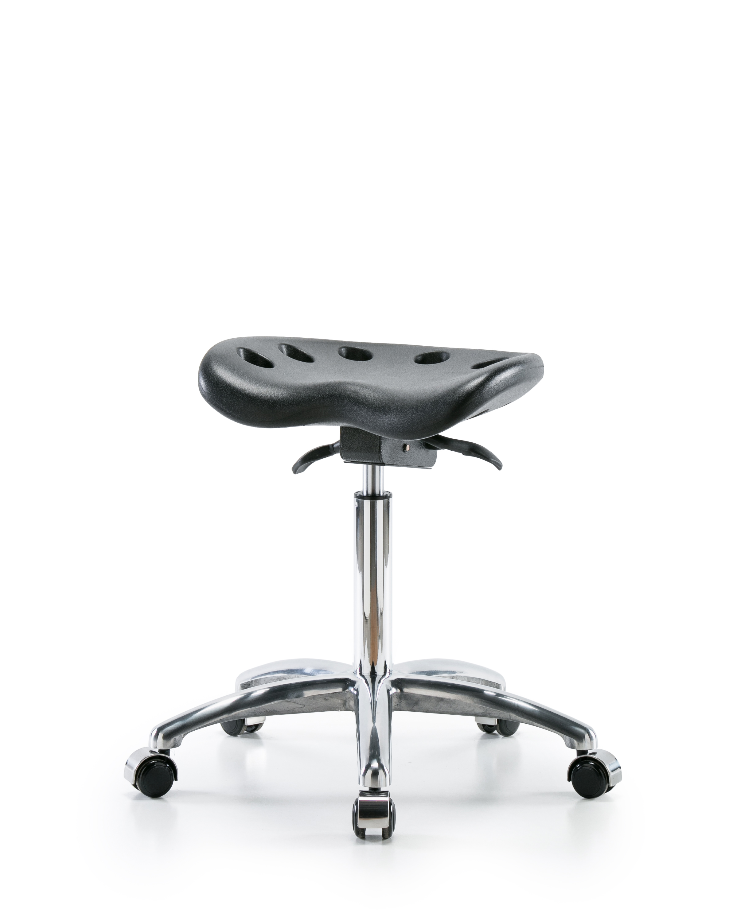 Polyurethane Tractor Sit-Stand Stool Chrome - Medium Bench Height with Chrome Casters in Black Polyurethane