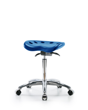Polyurethane Tractor Sit-Stand Stool Chrome - Medium Bench Height with Chrome Casters in Blue Polyurethane