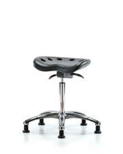 Polyurethane Tractor Sit-Stand Stool Chrome - Medium Bench Height with Stationary Glides in Black Polyurethane