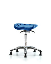 Polyurethane Tractor Sit-Stand Stool Chrome - Medium Bench Height with Stationary Glides in Blue Polyurethane