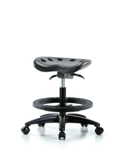 Polyurethane Tractor Sit-Stand Stool - Medium Bench Height with Black Foot Ring & Casters in Black Polyurethane