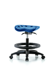 Polyurethane Tractor Sit-Stand Stool - Medium Bench Height with Black Foot Ring & Casters in Blue Polyurethane