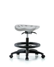 Polyurethane Tractor Sit-Stand Stool - Medium Bench Height with Black Foot Ring & Casters in Gray Polyurethane