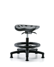 Polyurethane Tractor Sit-Stand Stool - Medium Bench Height with Black Foot Ring & Stationary Glides in Black Polyurethane