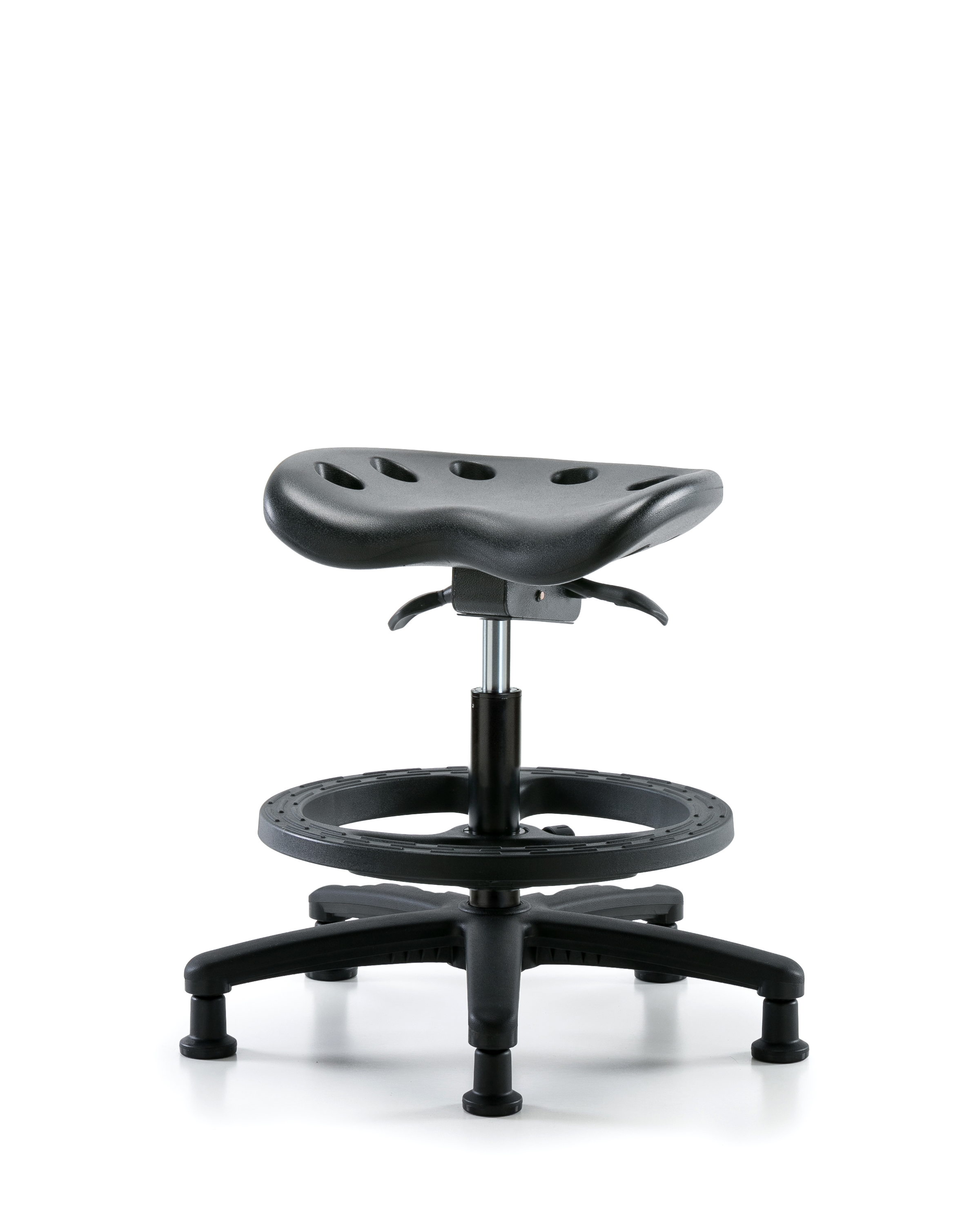 Polyurethane Tractor Sit-Stand Stool - Medium Bench Height with Black Foot Ring & Stationary Glides in Black Polyurethane