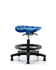 Polyurethane Tractor Sit-Stand Stool - Medium Bench Height with Black Foot Ring & Stationary Glides in Blue Polyurethane