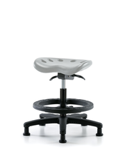 Polyurethane Tractor Sit-Stand Stool - Medium Bench Height with Black Foot Ring & Stationary Glides in Gray Polyurethane